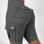 Tummy Control Butt Lifting Active Shorts High Waist Flap Pocket Workout Bermuda Cargo Running Shorts