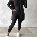 3 Piece Lounge Set Crewneck Sleeveless Tank Top Long Sleeve Open Front Coat Pants Sweatsuit