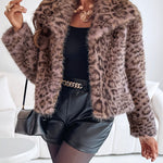 Turn-down Collar Long Sleeve Faux Fur Coat Jacket Casual Warm Fluffy Cropped Coat