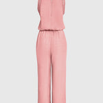 Women's Halter Jumpsuit Lace Trim Backless Overalls Tied Detail Wide Leg Jumpsuit with Pockets