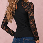Women's Mock Neck Lace Raglan Long Sleeve Slim Fit Top