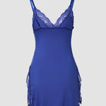 Lace Trim Adjustable Straps Side Slit Bowknot Decor Modal Cami Sleep Dress
