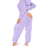 3D Ear Buttoned Flap Functional Fluffy Lounge Jumpsuit