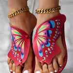 Colorblock Butterfly Print Toe Post Slippers