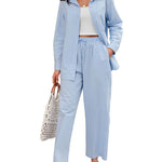 Linen Shirts Loose Long Pants Beach Outfits - Nadorine (Us Only)