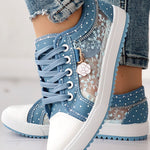 Floral Pattern Embroidery Dot Print Sneakers