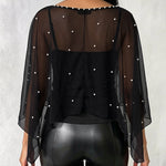 Women's 2 Piece Set Split Sleeve Pearl Sheer Chiffon Cape Top with Cami Top