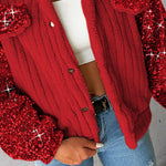 Turn-down Collar Sequin Patch Teddy Jacket