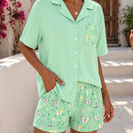 Women's 2 Piece Pajama Set Half Sleeve Button Down Top and Butterfly Print Shorts Lounge Set
