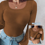 ChicMe Built-in Bra U-Neck Long Sleeve Ribbed Top