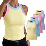 Women's Contrast Trim Ribbed Tank Top Slim Fit Sleeveless Round Neck Basic Camisole for Streetwear & Layering