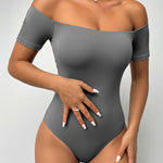 Off Shoulder Short Sleeve Minimalist Slim Fit Bodysuit