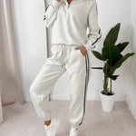 Women's Contrast Side Stripe Two Piece Sweatsuit Half Zip Sweatshirt and High Waisted Joggers Set Casual Tracksuit
