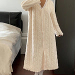 Stylish Contrast Lace V Neck Night Dress Casual Long Sleeve Weaving Knit Coral Sleepwear