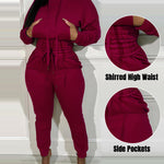 2 Pieces Outfit Drop Shoulder Kangaroo Pocket Stretchy Hem Crop Drawstring Hoodie Sweatshirt And Drawstring Elastic Waist Jogger Sweatpants Casual Tracksuit