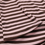 Women's Striped Boat Neck Ribbed Flare Sleeve Top Slim Fit Ruched Pullover