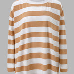Women's Striped T Shirt Long Sleeve Drop Shoulder Crewneck Tee Side Slit Casual Loose Fit Top
