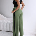 2 Piece Contrast Binding Sleeveless Slim Fit Tank Top and Striped Pants Sets Tracksuits Match Sets