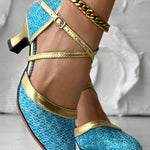 Glitter Cross Strap Buckled Latin Dance Pumps