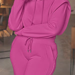 2 Pieces Outfit Long Sleeve Crop Drawstring Hoodie Sweatshirt with Thumb Hole Cuffs and Casual Drawstring Elastic Waist Wide Leg Sweatpants Set