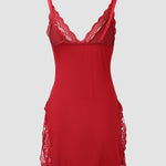 Lace Trim Adjustable Straps Side Slit Bowknot Decor Modal Cami Sleep Dress
