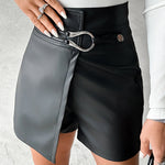 High Waist PU Leather Buckled Skorts