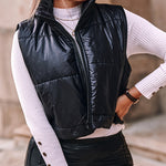 Stand Collar Zip Up Lightweight Cropped Puffer Vest Sleeveless Drawstring Hem Padded Coat