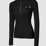 Crewneck Half Zipper Flap Detail Knit Sweater Long Sleeve Slim Fit Ribbed Pullover Top