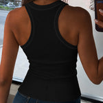 Women's Pearls Rhinestone Knit Racerback Tank Top Ribbed Crewneck Sleeveless Top