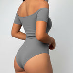 Off Shoulder Short Sleeve Minimalist Slim Fit Bodysuit