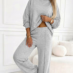 Women's 2 Piece Sweatsuit Set Mock Neck Zip Sweatshirt and High Waisted Straight Leg Sweatpants Casual Loungewear