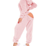 3D Ear Buttoned Flap Functional Fluffy Lounge Jumpsuit