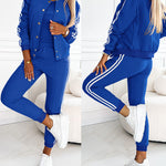 3 Pieces Outfit Snap Buttons Front Coat and Elastic Waist Seam Front Stretchy Cuffs Pants Set with Tank Top Casual Contrast Side Striped Tracksuit