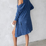 2 Pieces Outfit U-Neck Thick Strap Button Front Slim Fit Ribbed Knit Dress and Casual Long Sleeve Pockets Design Open Front Cardigan Coat Set