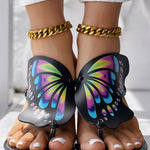 Colorblock Butterfly Print Toe Post Slippers