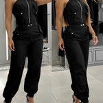 2 Pieces Outfits Sleeveless High Neck Cargo Pockets Design Top And Casual Cuffed Long Pants Set