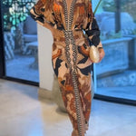 Vintage Baroque Deep V Neck Long Sleeve Slit Bodycon Dress Ruched Slim Fit Vacation Dress