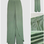 2 Pieces Outfit Cold Shoulder Ruched Batwing Sleeve Top and Casual Elastic Back Wrapped Slit Wide Leg Pants Set