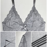 2 Piece Lace Trim Side Slit Bowknot Decor Modal Cami Sleep Dress Cardigan Nightdress Set