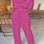 2 Pieces Outfit Long Sleeve Crop Drawstring Hoodie Sweatshirt with Thumb Hole Cuffs and Casual Drawstring Elastic Waist Wide Leg Sweatpants Set