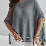 Solid Batwing Sleeve Hollow Out Crochet Pattern Top Casual Cover Up