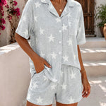 Women's Star Print Pajama Set Half Sleeve Button Down Top and High Waist Shorts Casual Lounge Set