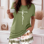 2 Pieces Outfit Graphic Pattern Short Sleeve Top and Casual Tie Dye Print Pants Set