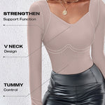 ChicMe ContourX V Neck Shapewear Seamless Tank High Strechy Long Sleeve Slim Fit Tops