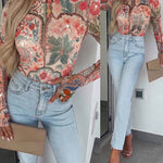 Women's Vintage Floral Rhinestone Mesh Top Slim Fit Long Sleeve Tee with Thumb Holes