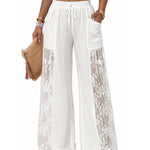 Women's Boho Lace Spliced Wide Leg Pants Casual Drawstring High Waist Pants