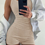 2PCS Micro-Ribbed U-Neck Tank Top & Boxer Set Cozy Loungewear