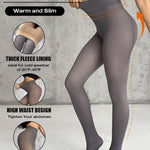 Fleece Lined Tights Sheer Fake Translucent Thermal High Waist Pantyhose Tights Leggings