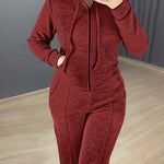 2 Pieces Outfit Long Sleeve Zip Up Drawstring Hoodie Coat and Casual Elastic Waist Seam Front Straight Leg Pants Set