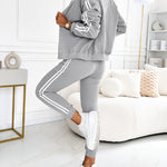 3 Pieces Outfit Snap Buttons Front Coat and Elastic Waist Seam Front Stretchy Cuffs Pants Set with Tank Top Casual Contrast Side Striped Tracksuit